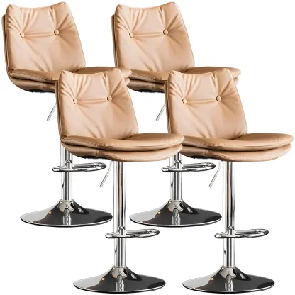 Contemporary Leather Swivel Adjustable Bar Stools with Backrest Image - 58