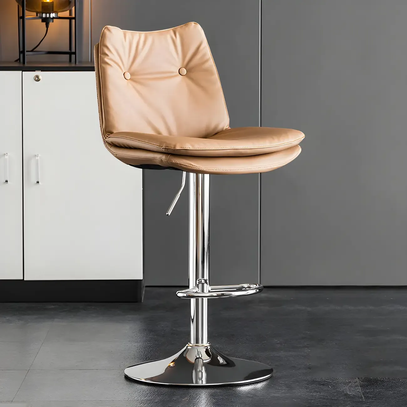 Contemporary Leather Swivel Adjustable Bar Stools with Backrest Image - 59