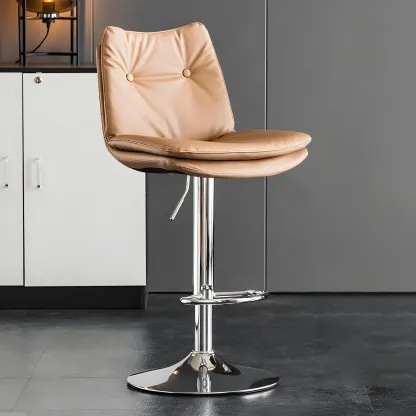 Contemporary Leather Swivel Adjustable Bar Stools with Backrest Image - 59