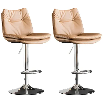 Contemporary Leather Swivel Adjustable Bar Stools with Backrest Image - 60