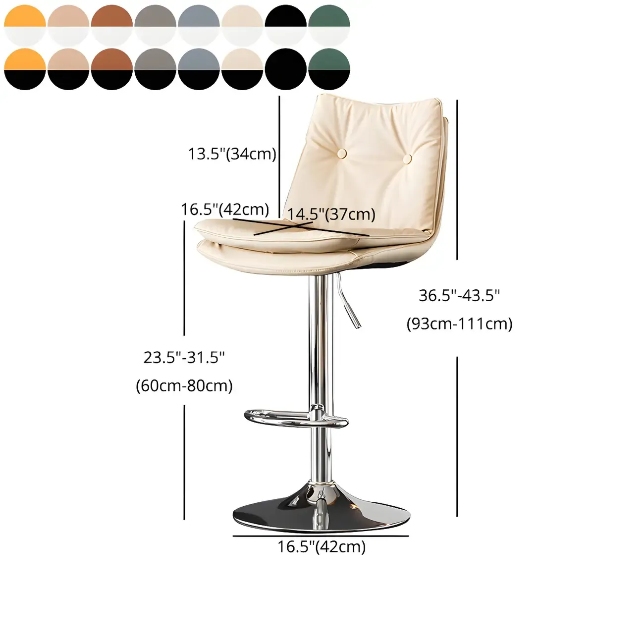 Contemporary Leather Swivel Adjustable Bar Stools with Backrest #size