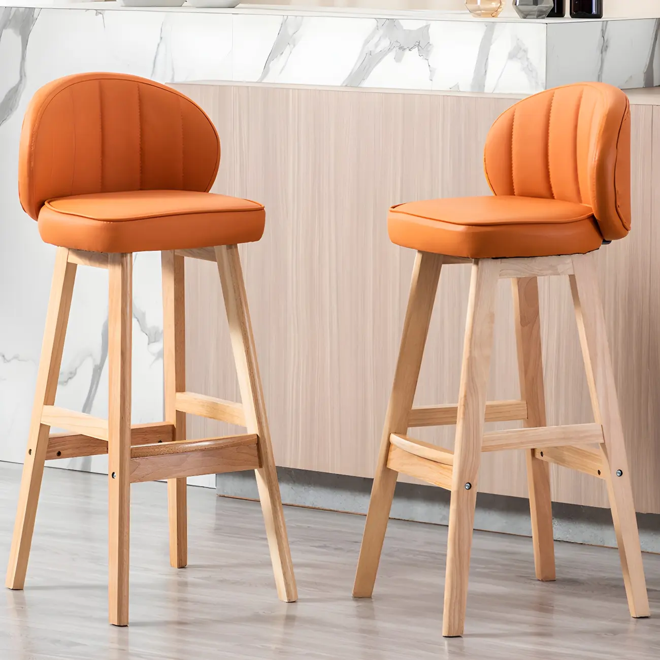Orange Rectangle Faux Leather Bar Stools with Back Image - 1 | homeyfad