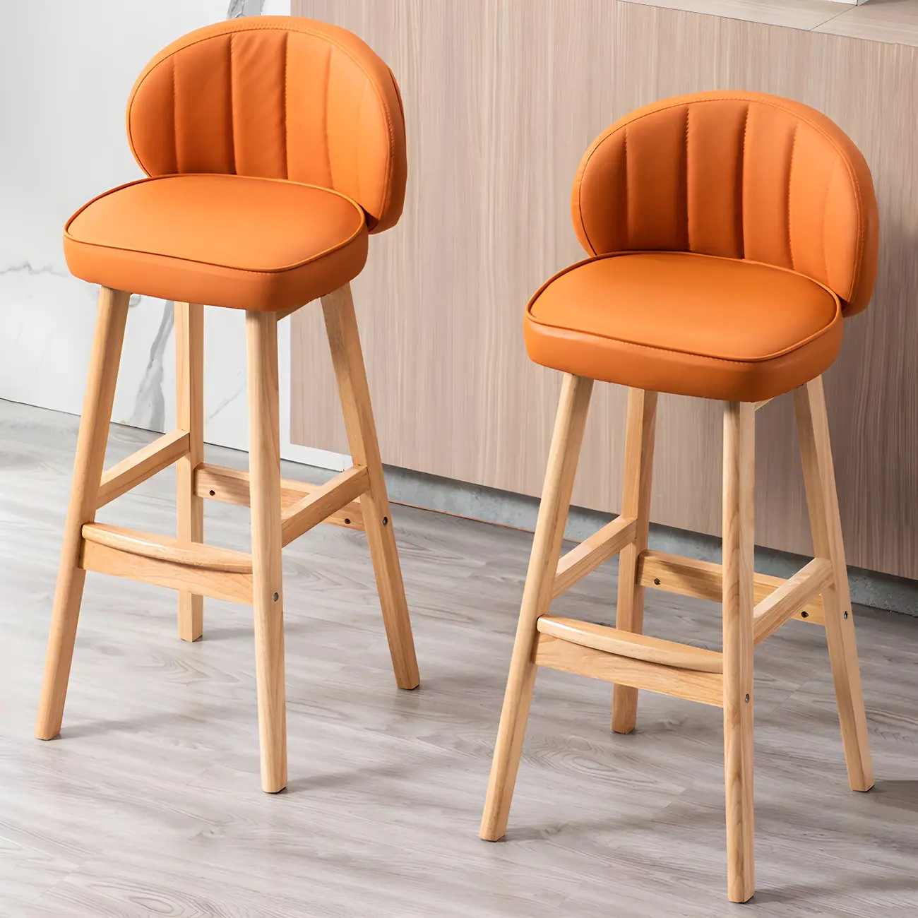 Orange Rectangle Faux Leather Bar Stools with Back Image - 2 | homeyfad