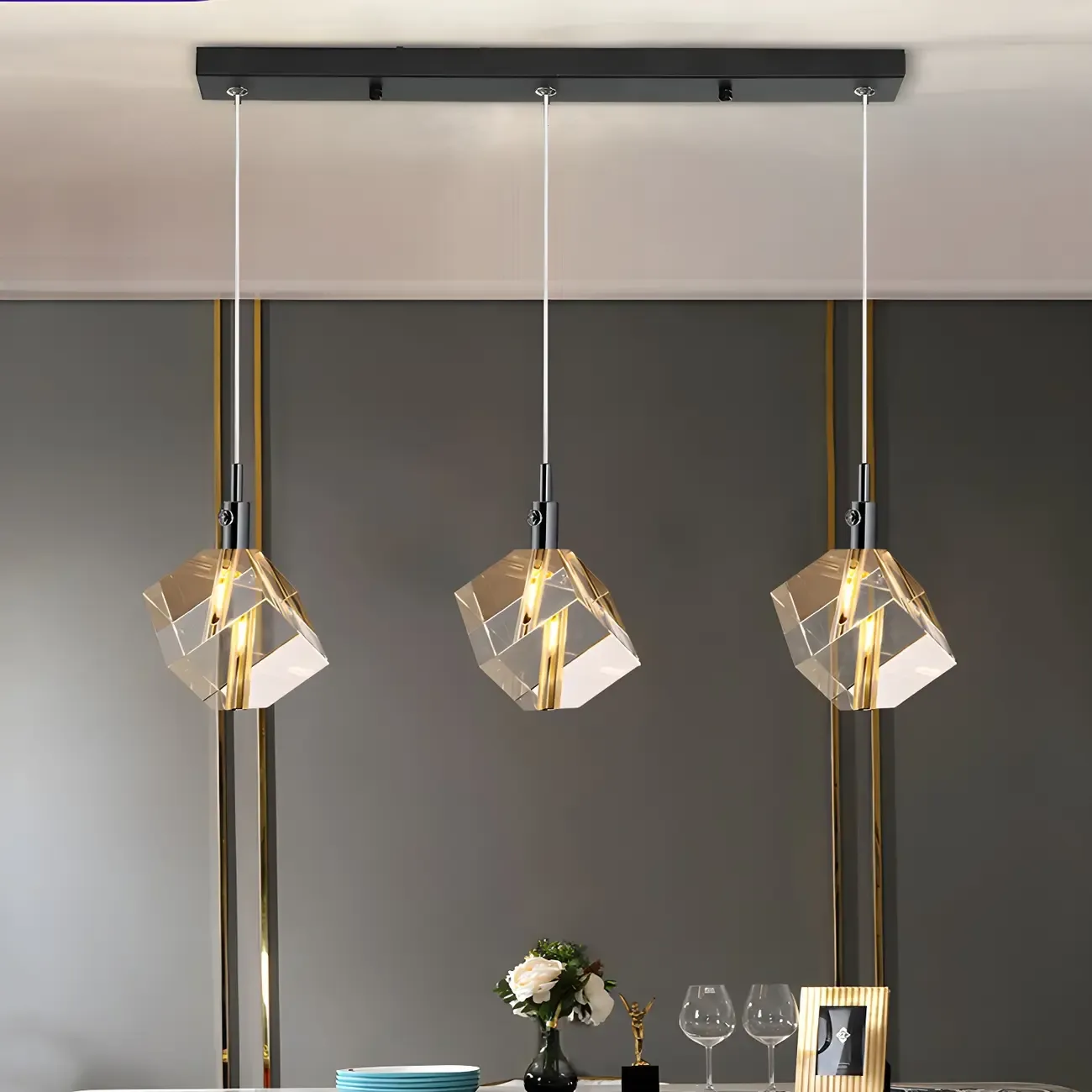 Modern Crystal Cube Island Pendant Light for Kitchen Image - 2