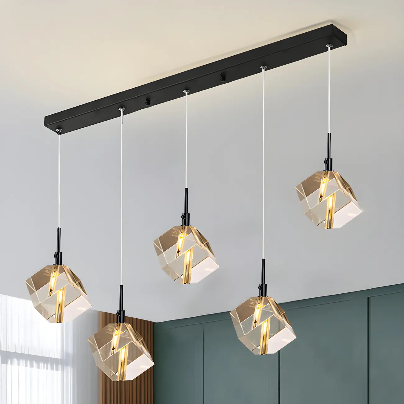 Modern Crystal Cube Island Pendant Light for Kitchen Image - 9 | homeyfad