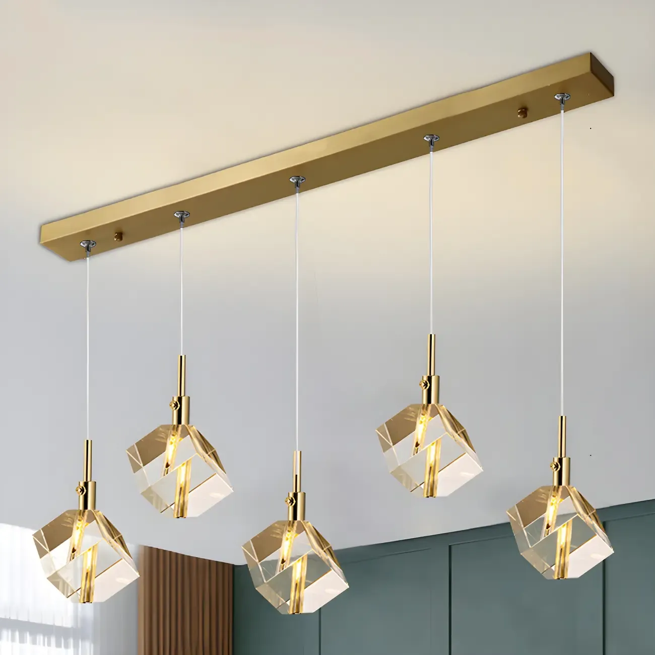 Modern Crystal Cube Island Pendant Light for Kitchen Image - 10