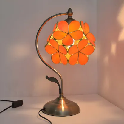 Vintage Stained Glass Flower Petal Table Lamp  Image - 10
