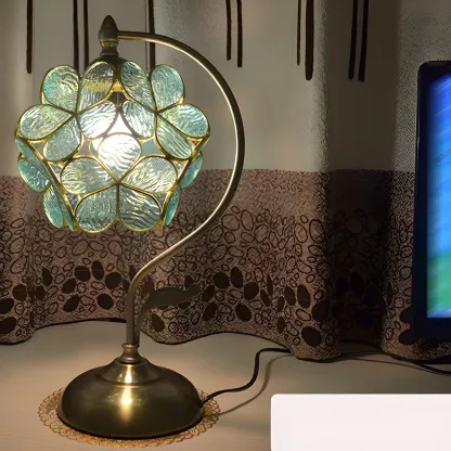 Vintage Stained Glass Flower Petal Table Lamp  Image - 16