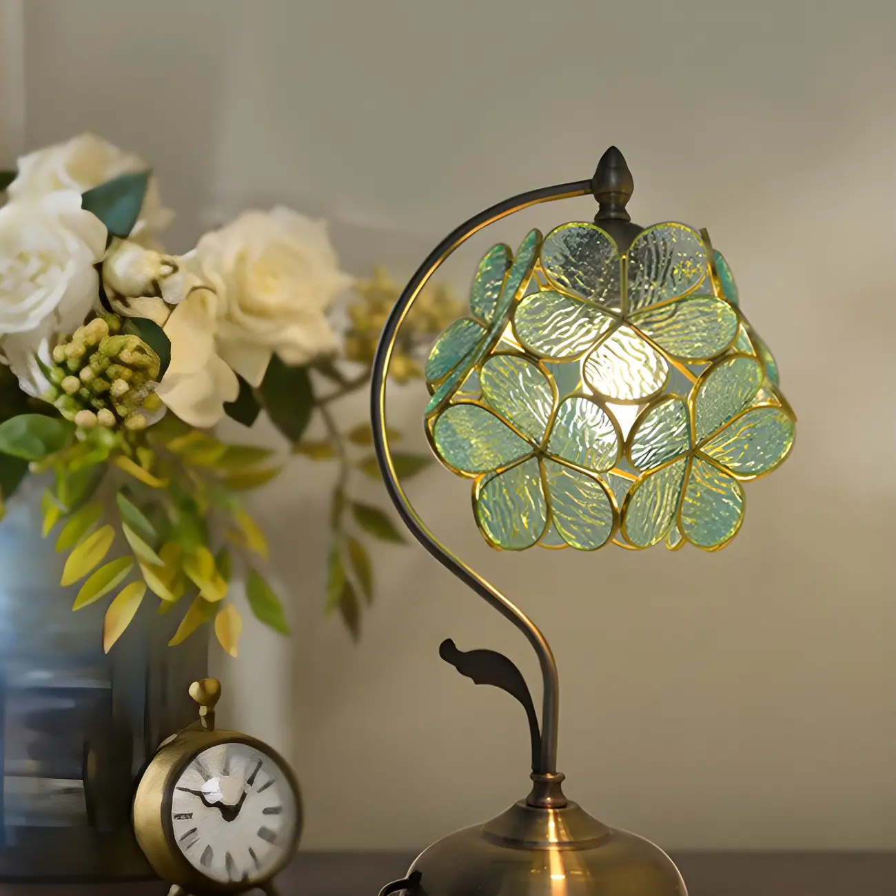Vintage Stained Glass Flower Petal Table Lamp  Image - 17 | homeyfad
