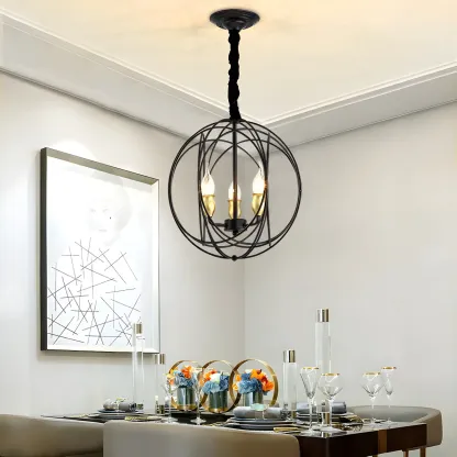 Black Metal Sphere Orb Modern Chandelier Light