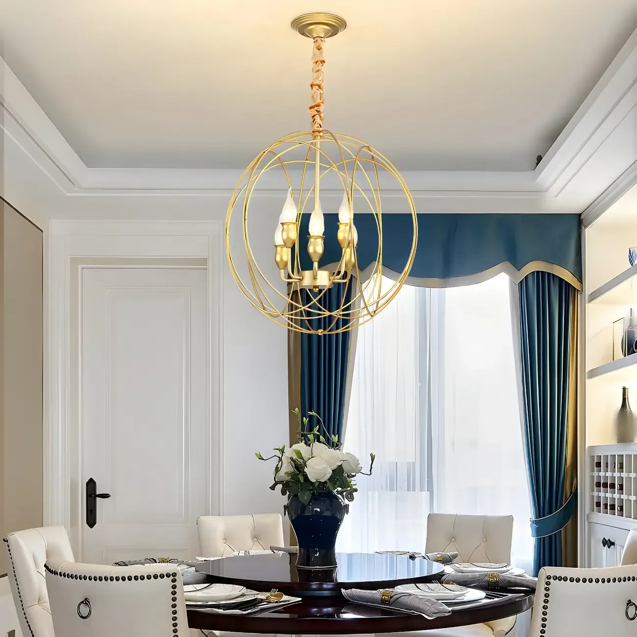 Black Metal Sphere Orb Modern Chandelier Light