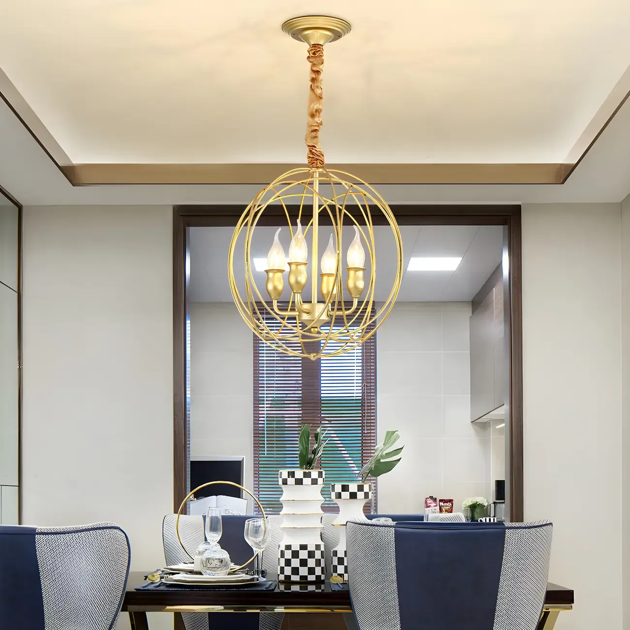 Black Metal Sphere Orb Modern Chandelier Light