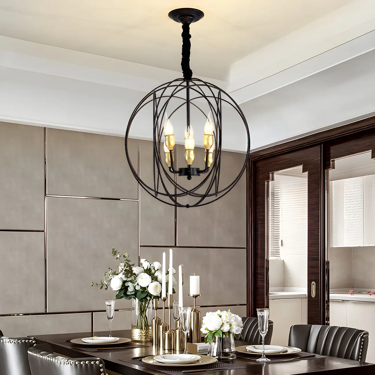 Black Metal Sphere Orb Modern Chandelier Light | homeyfad