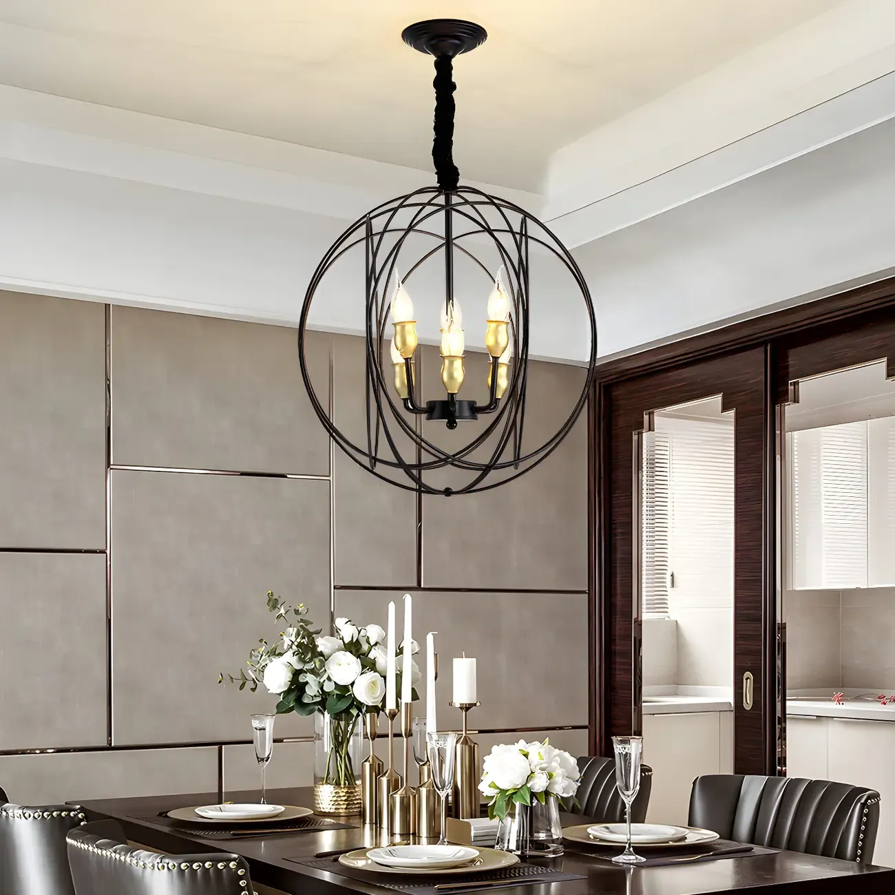 Black Metal Sphere Orb Modern Chandelier Light