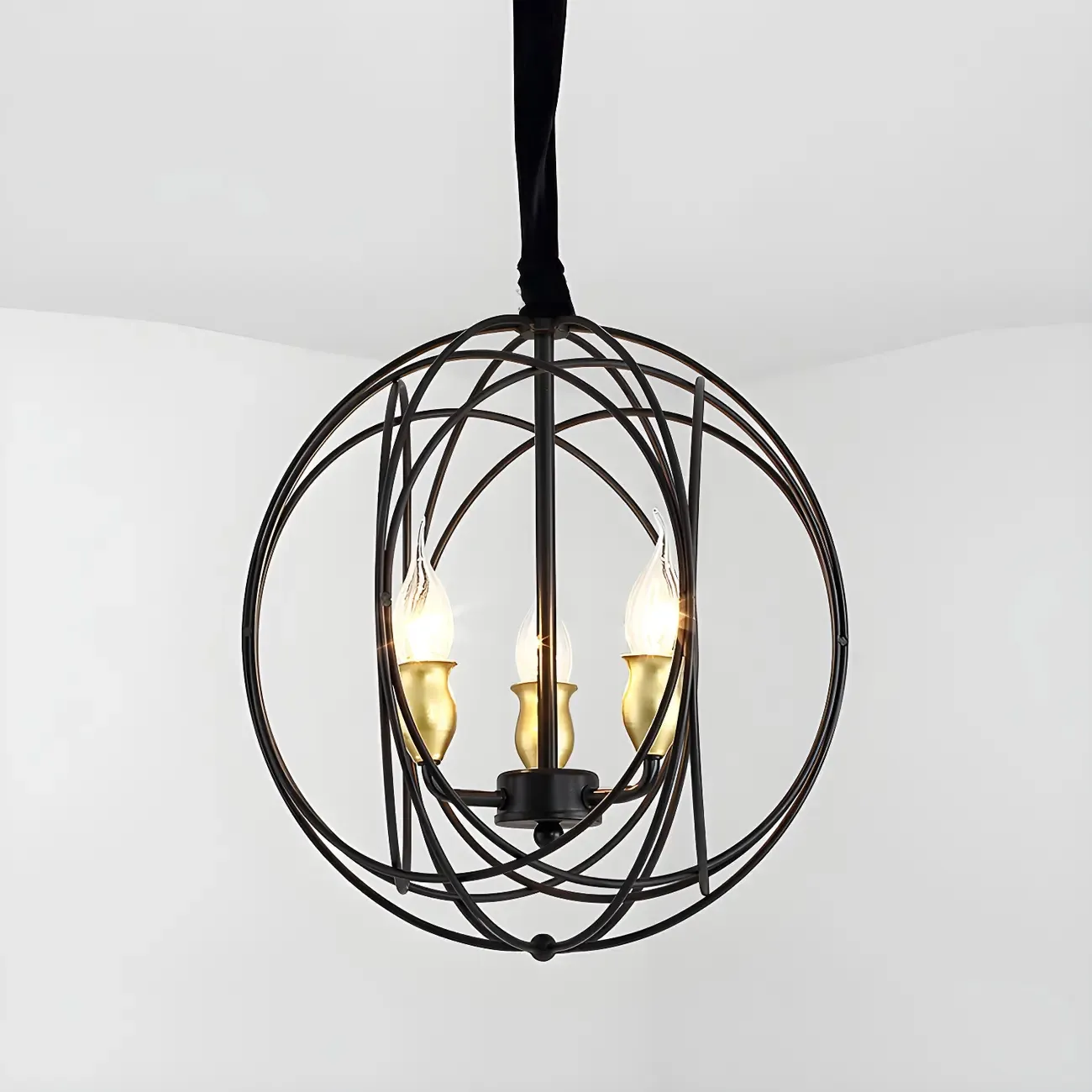 Black Metal Sphere Orb Modern Chandelier Light