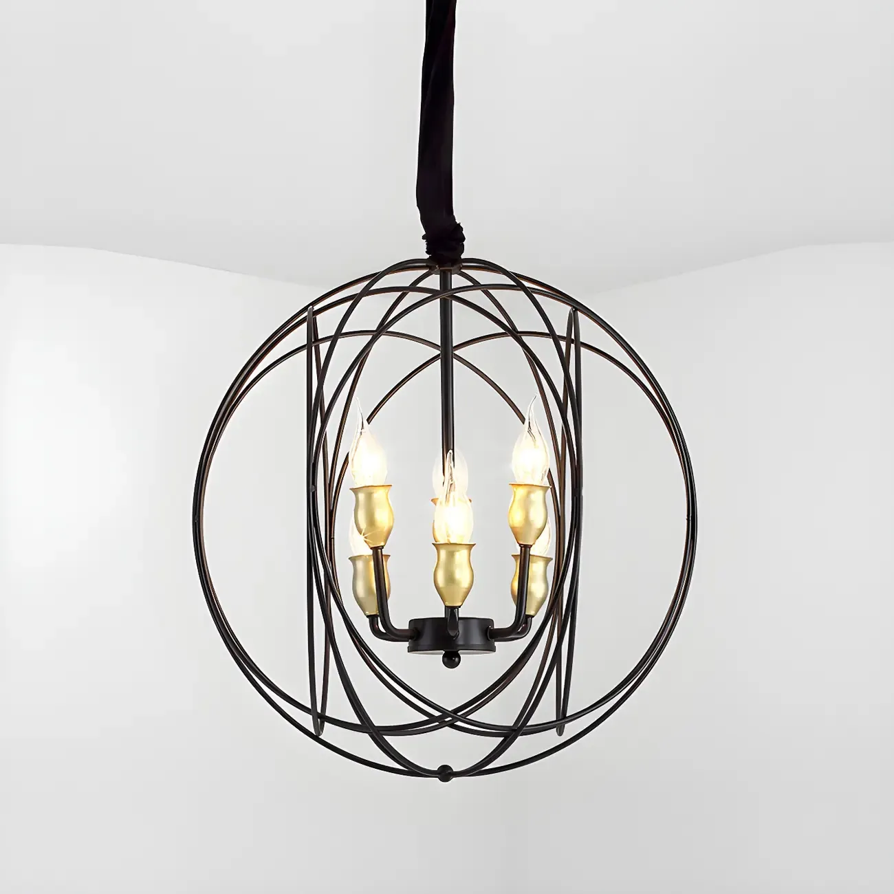 Black Metal Sphere Orb Modern Chandelier Light