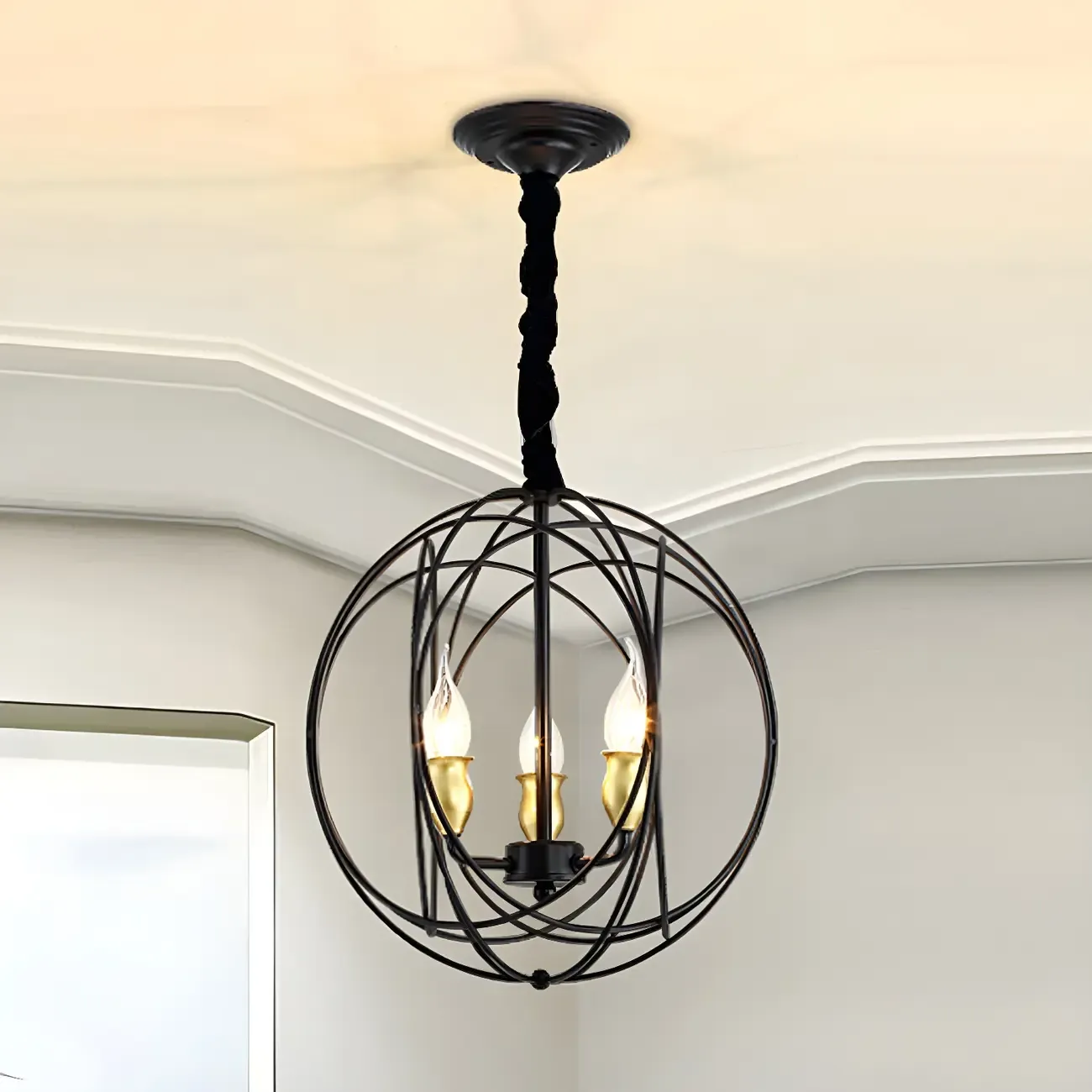 Black Metal Sphere Orb Modern Chandelier Light