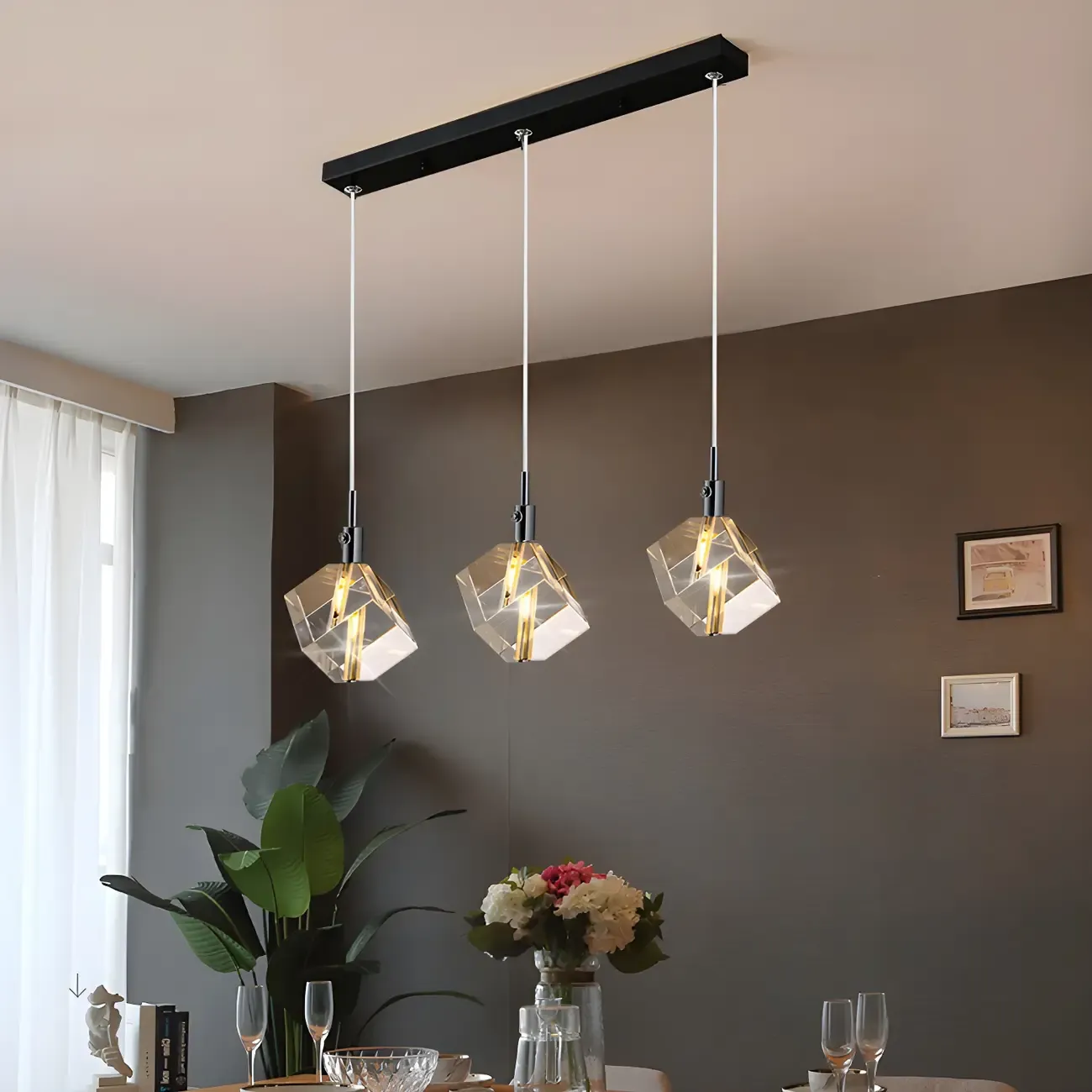 Modern Crystal Cube Island Pendant Light for Kitchen Image - 3