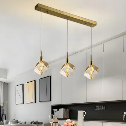 Modern Crystal Cube Island Pendant Light for Kitchen Image - 4