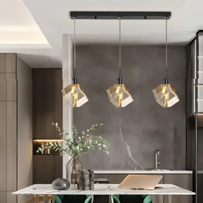 Modern Crystal Cube Island Pendant Light for Kitchen Image - 1