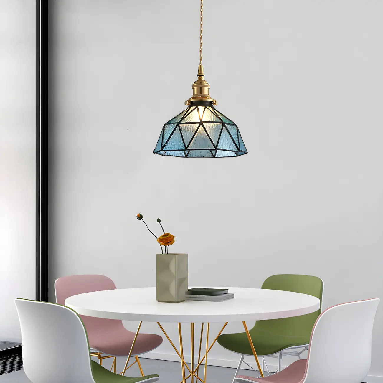 Vintage Glass Pendant Light 1-Light Geometric Ceiling Light Fixture for Hallway Image - 3 | homeyfad