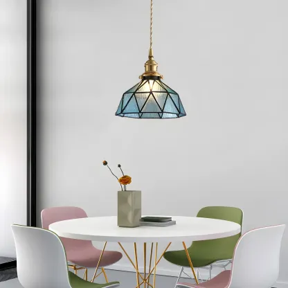 Vintage Glass Pendant Light 1-Light Geometric Ceiling Light Fixture for Hallway Image - 3