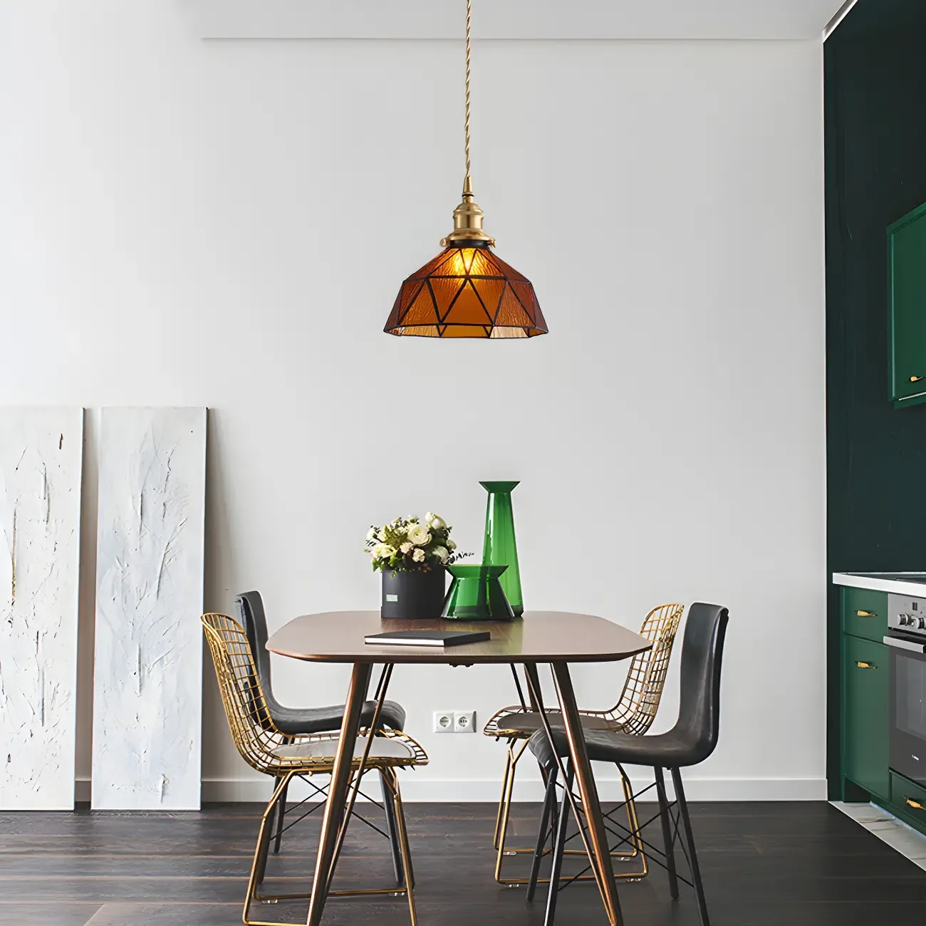 Vintage Glass Pendant Light 1-Light Geometric Ceiling Light Fixture for Hallway Image - 6