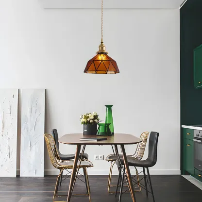 Vintage Glass Pendant Light 1-Light Geometric Ceiling Light Fixture for Hallway Image - 6