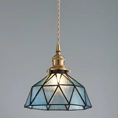 Vintage Glass Pendant Light 1-Light Geometric Ceiling Light Fixture for Hallway Image - 2
