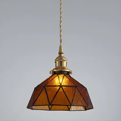 Vintage Glass Pendant Light 1-Light Geometric Ceiling Light Fixture for Hallway Image - 12