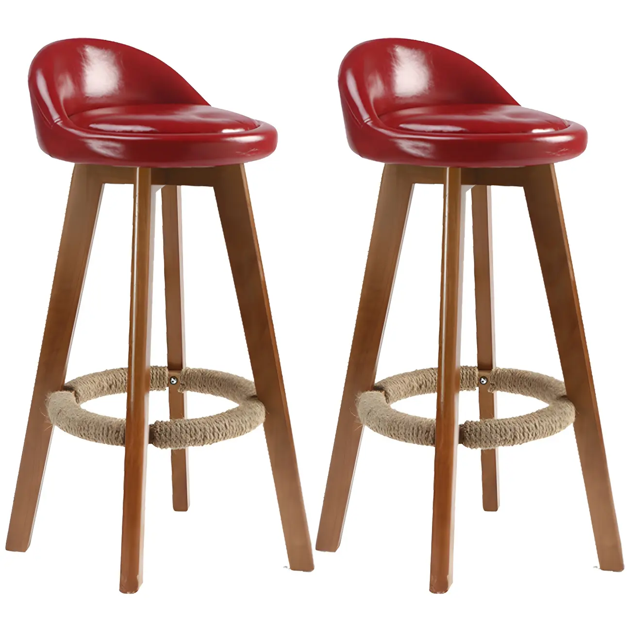 Round Leather Low Back Bar Stool with Footstool 