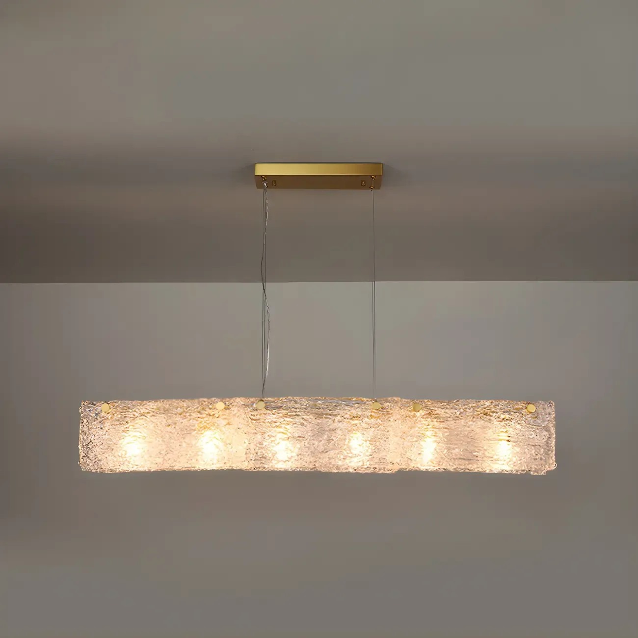 Rectangle Large Gold Glass Island Pendant Light Image - 5