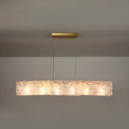 Rectangle Large Gold Glass Island Pendant Light Image - 5