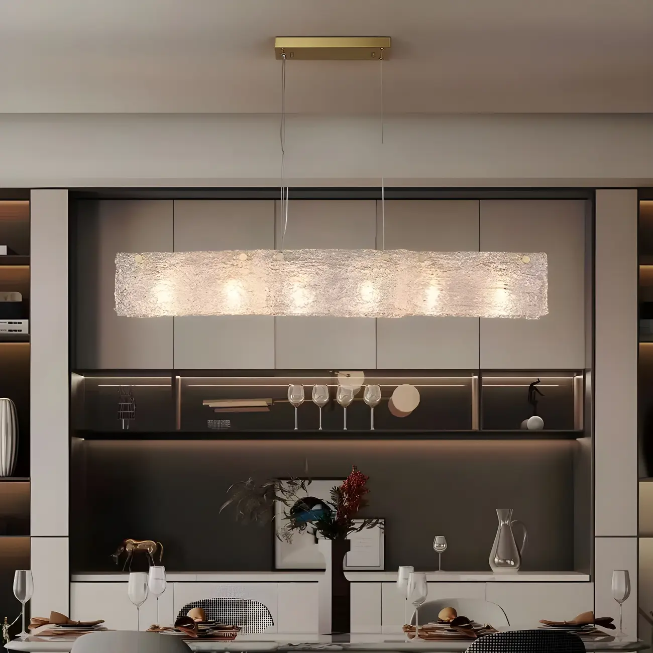 Rectangle Large Gold Glass Island Pendant Light Image - 11 | homeyfad