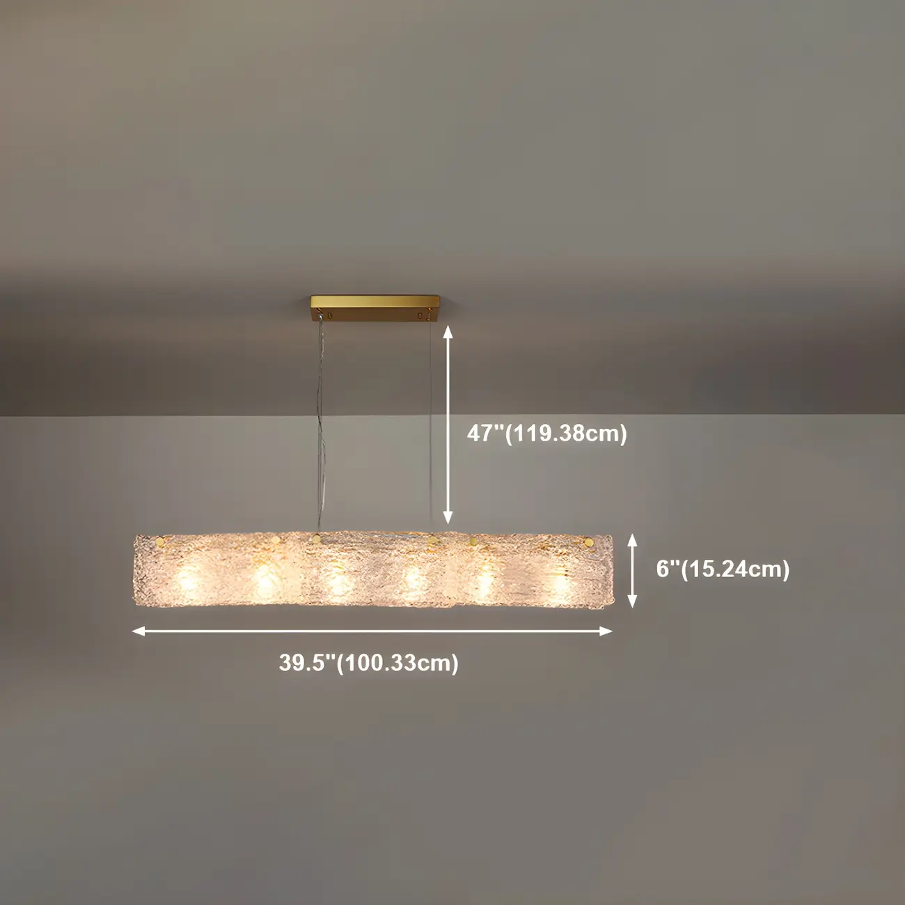 Rectangle Large Gold Glass Island Pendant Light #size | homeyfad