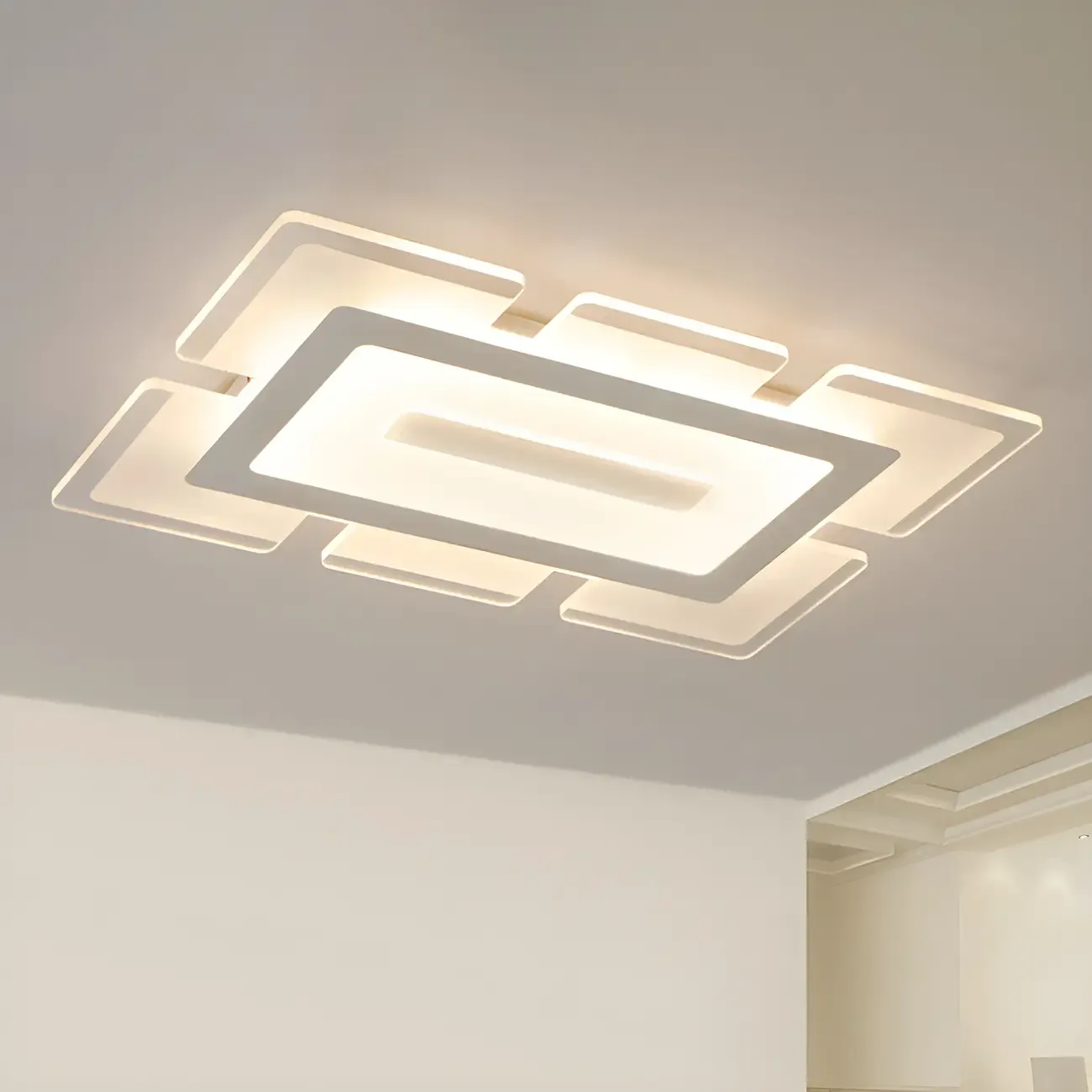 Modern White Acrylic Rectangular LED Flush Ceiling Light Image - 2