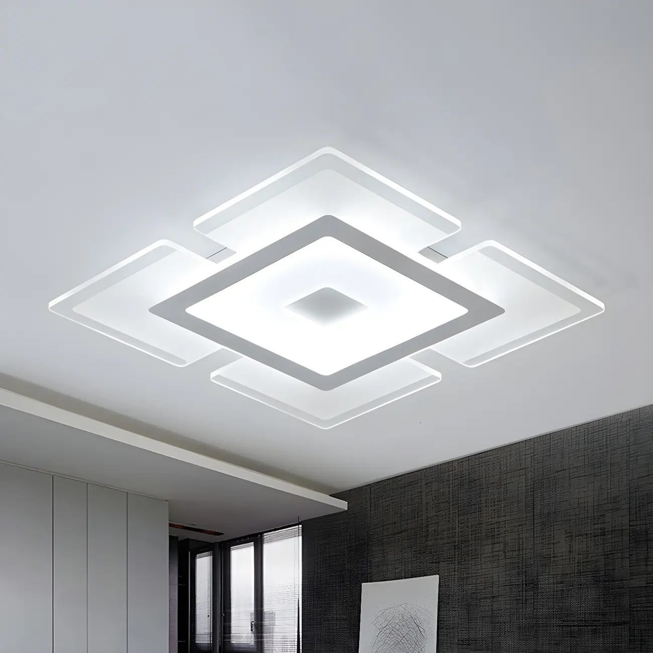 Modern White Acrylic Rectangular LED Flush Ceiling Light Image - 12 | homeyfad
