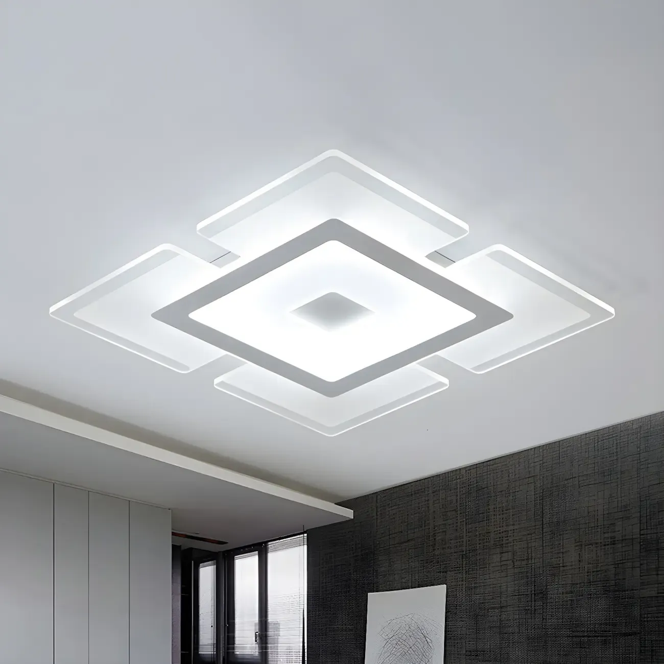 Modern White Acrylic Rectangular LED Flush Ceiling Light Image - 12