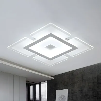 Modern White Acrylic Rectangular LED Flush Ceiling Light Image - 12