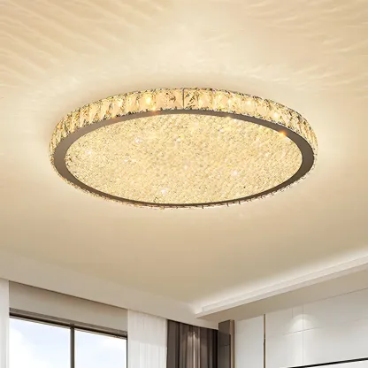 LED Gold Round Crystal Flush Mount Ceiling Light Image - 2