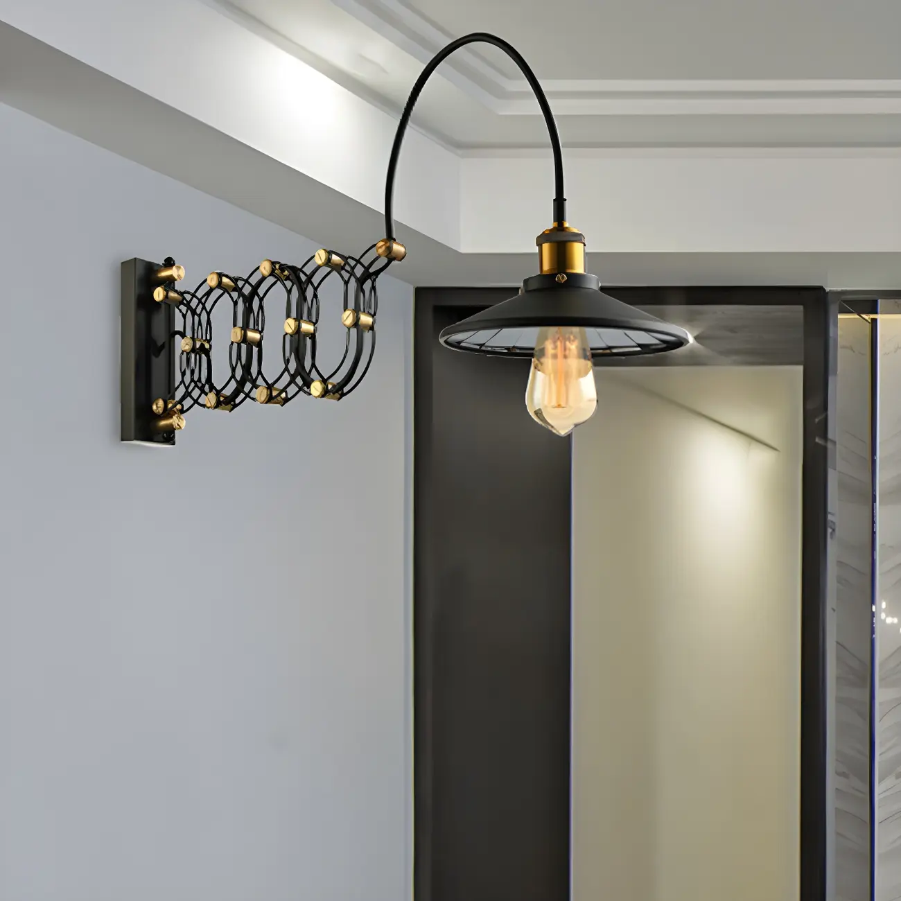 Industrial Black Brass Flexible Swing Arm Wall Light Image - 2 | homeyfad