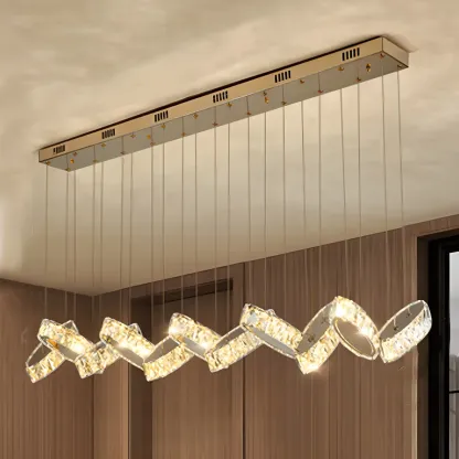 Modern Gold Crystal Linear Pendant Light for Kitchen Image - 1