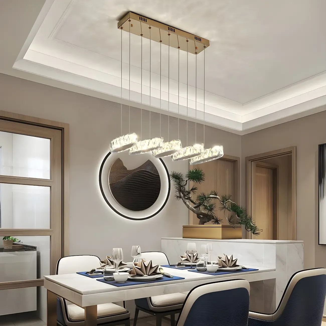 Modern Gold Crystal Linear Pendant Light for Kitchen Image - 5