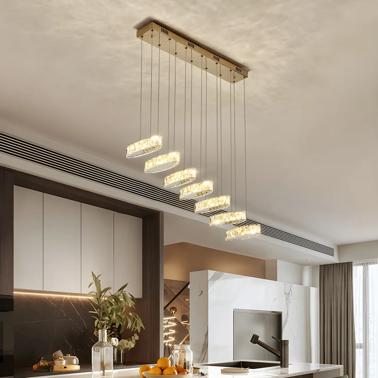 Modern Gold Crystal Linear Pendant Light for Kitchen Image - 3 | homeyfad