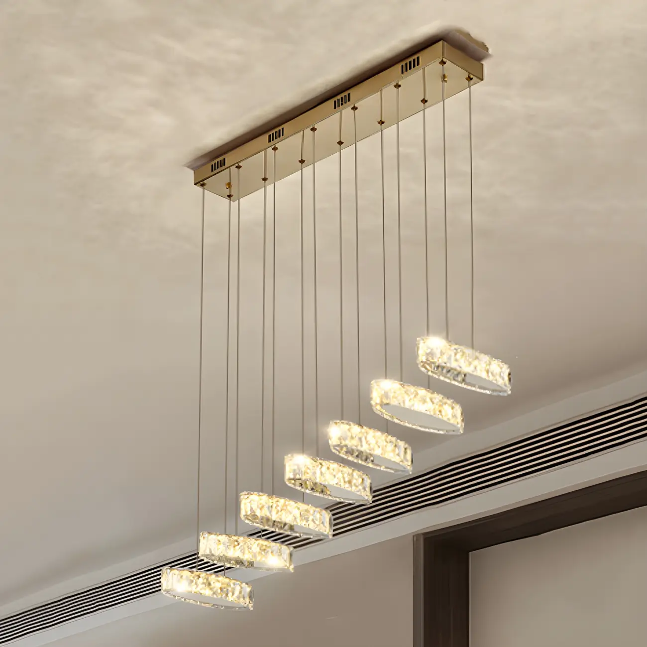 Modern Gold Crystal Linear Pendant Light for Kitchen Image - 4 | homeyfad