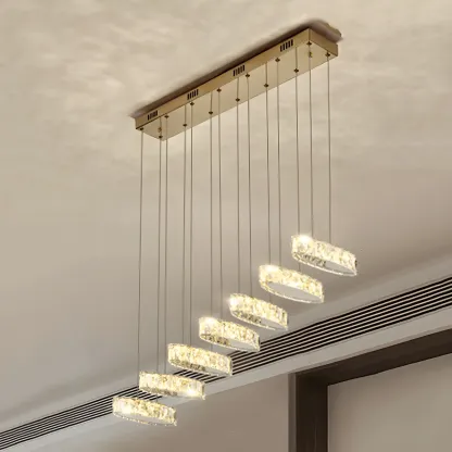 Modern Gold Crystal Linear Pendant Light for Kitchen Image - 4