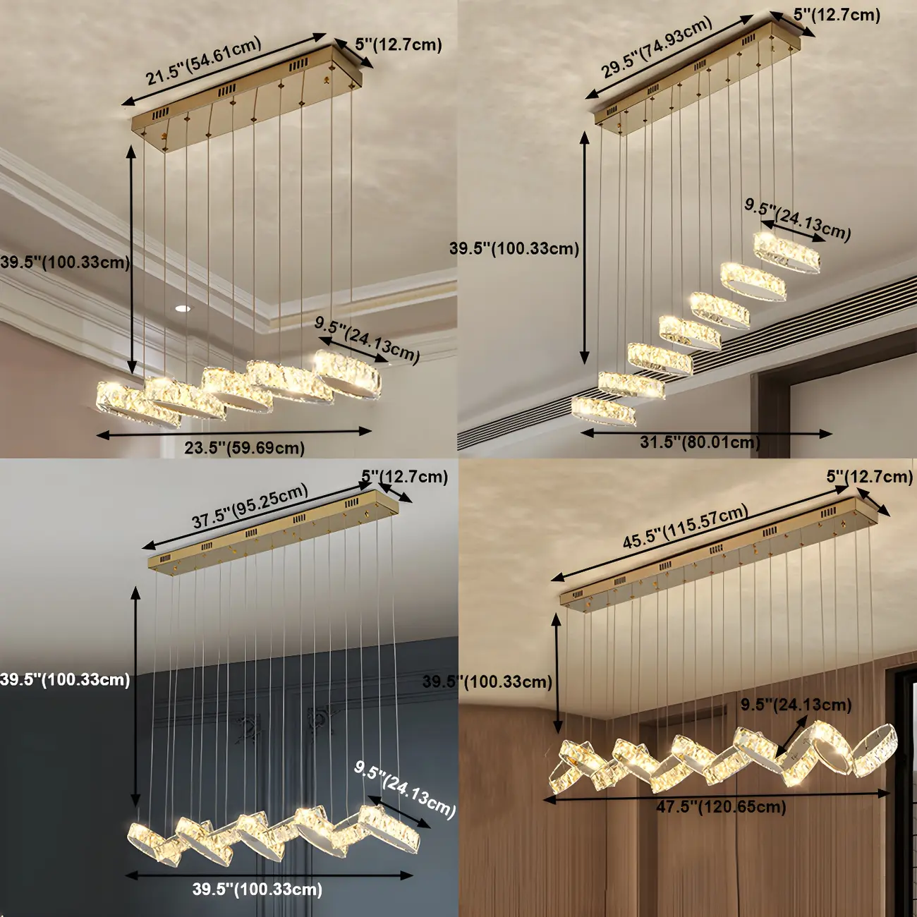 Modern Gold Crystal Linear Pendant Light for Kitchen Image - 7 | homeyfad
