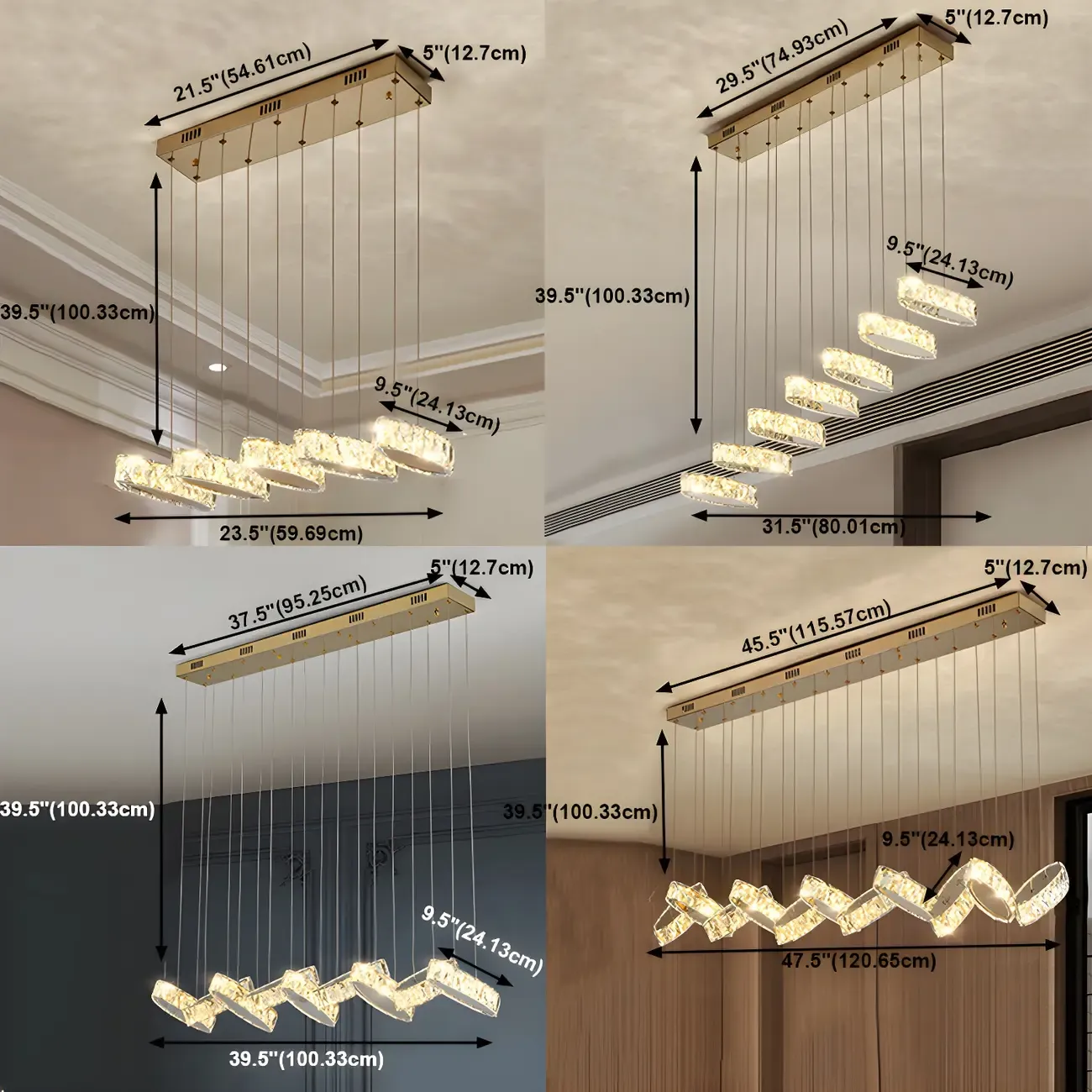 Modern Gold Crystal Linear Pendant Light for Kitchen Image - 7
