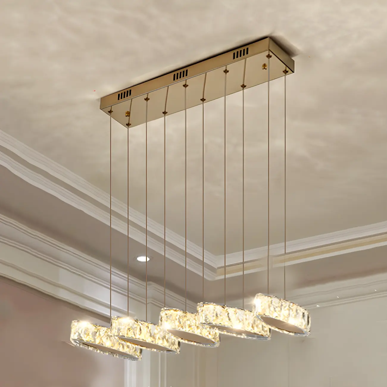 Modern Gold Crystal Linear Pendant Light for Kitchen Image - 9 | homeyfad