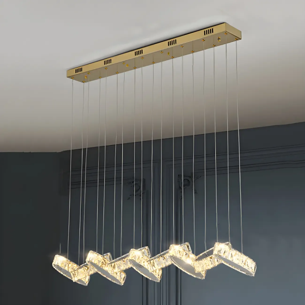 Modern Gold Crystal Linear Pendant Light for Kitchen Image - 2